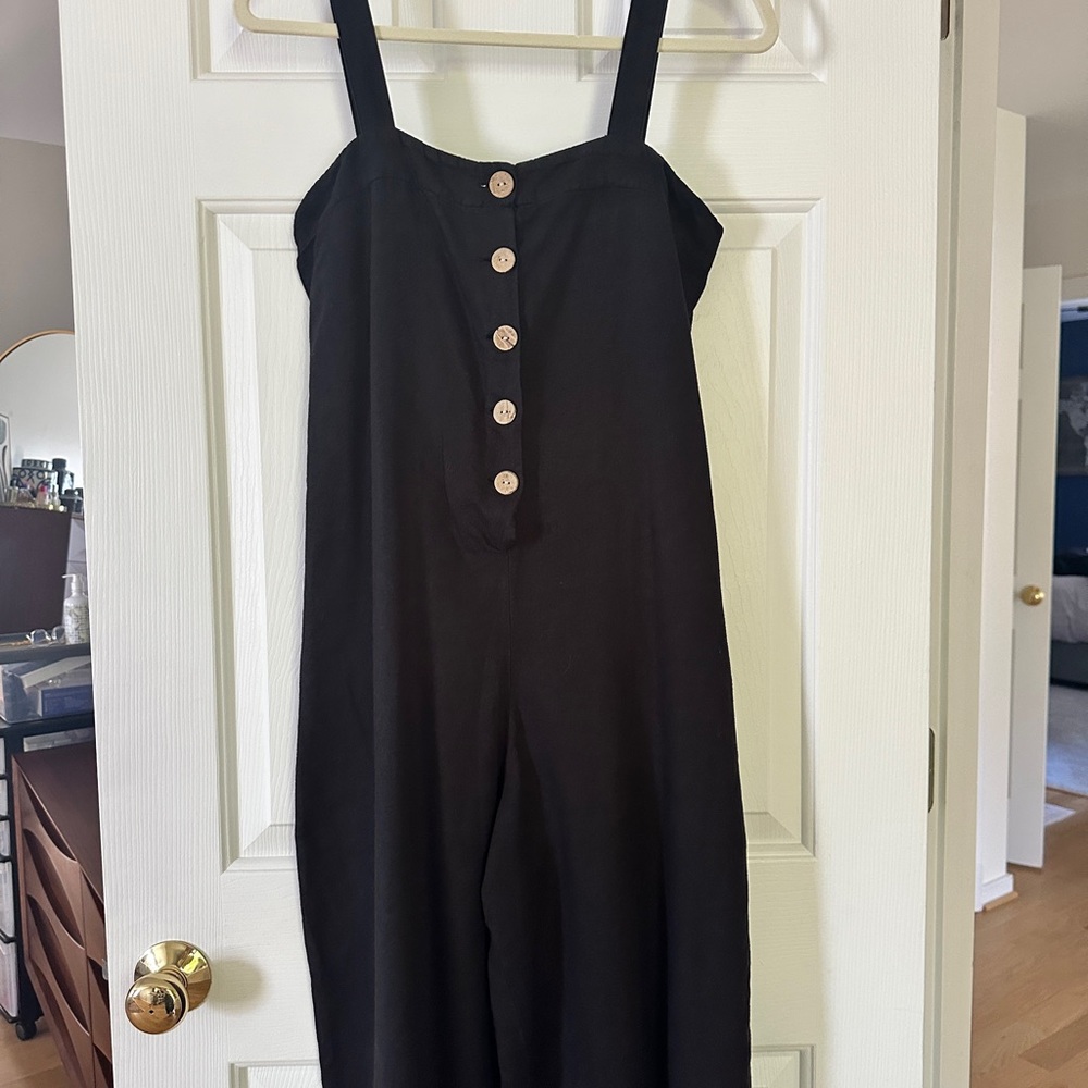 Zara Black Button-Front Wide-Leg Jumpsuit
